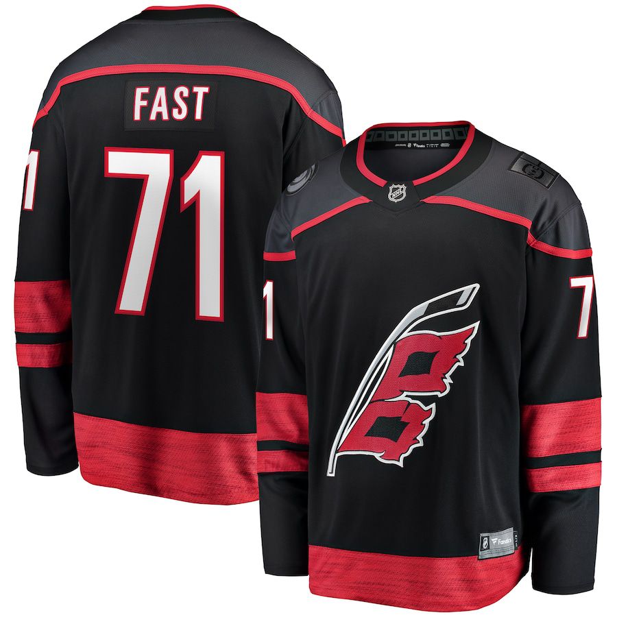 Men Carolina Hurricanes #71 Jesper Fast Fanatics Branded Black Home Breakaway NHL Jersey->->NHL Jersey